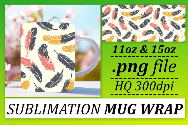 Vibrant Colorful Feather Mug Sublimation: 11oz 15oz Chic Patterns Sublimation afrosvg 