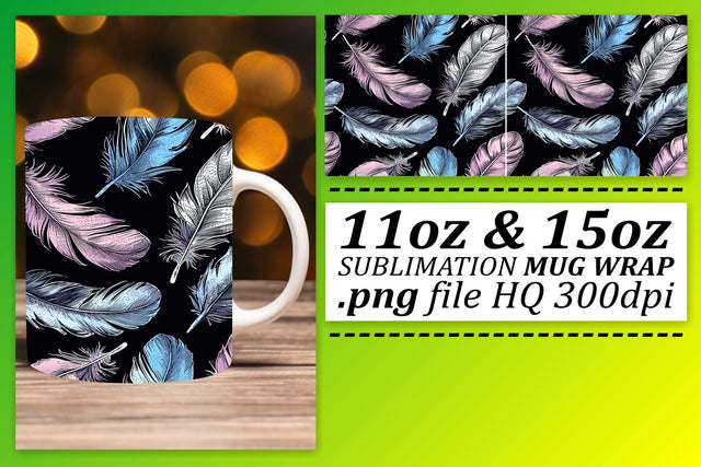 Vibrant Colorful Feather Mug Sublimation: 11oz 15oz Joyful Collection Sublimation afrosvg 