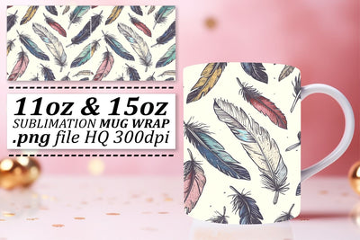 Vibrant Colorful Feather Mug Sublimation: 11oz 15oz Playful Elegance Sublimation afrosvg 