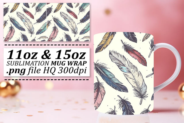 Vibrant Colorful Feather Mug Sublimation: 11oz 15oz Playful Elegance Sublimation afrosvg 
