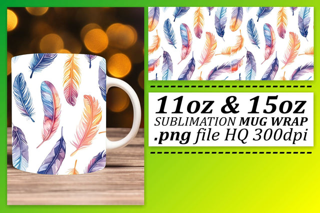 Vibrant Colorful Feather Mug Sublimation: 11oz 15oz Trendy Fun Sublimation afrosvg 