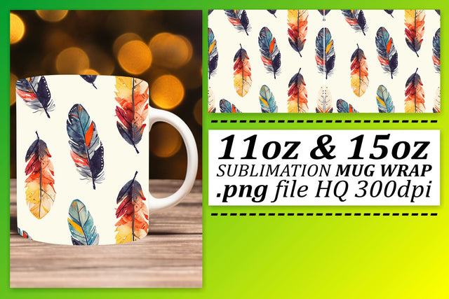 Vibrant Colorful Feather Mug Sublimation: 11oz 15oz Trendy Patterns Sublimation afrosvg 