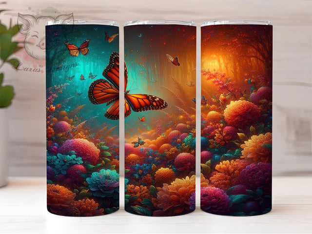 Vibrant Colorful Floral Butterfly Tumbler, Floral Butterfly Tumbler, Vibrant Butterfly Wrap, Artistic Floral Wrap, Seamless Butterfly Wrap, Sublimation Design, Trendy Gift Idea Sublimation Lara' s Designs 