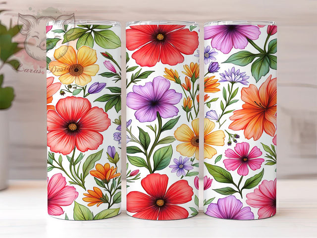 Vibrant Colorful Flower 20oz Spring Tumbler, 20oz Sublimation Tumbler, Bright Floral Drinkware, Vibrant Design Tumbler, Custom Flower Wrap, Spring Summer Tumbler Sublimation Lara' s Designs 