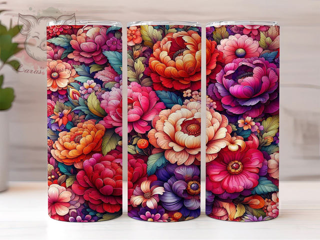 Vibrant Colorful Flower 20oz Spring Tumbler, 20oz Sublimation Tumbler, Bright Floral Drinkware, Vibrant Design Tumbler, Custom Flower Wrap, Spring Summer Tumbler Sublimation Lara' s Designs 