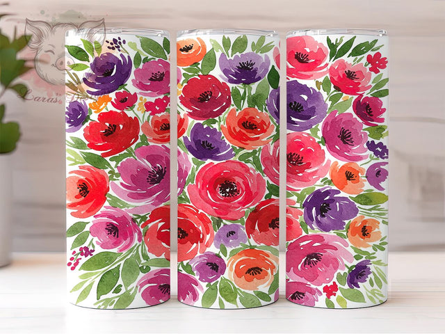 Vibrant Colorful Flower 20oz Spring Tumbler, 20oz Sublimation Tumbler, Bright Floral Drinkware, Vibrant Design Tumbler, Custom Flower Wrap, Spring Summer Tumbler Sublimation Lara' s Designs 