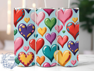 Vibrant Colorful Hearts Tumbler, Vibrant Design, Love Theme, Bright Pattern, Tumbler Wrap, Sublimation Design, 20oz Tumbler Sublimation ToriDesigns 