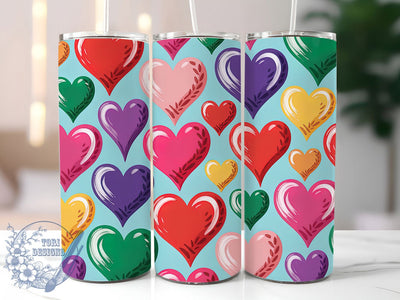 Vibrant Colorful Hearts Tumbler, Vibrant Design, Love Theme, Bright Pattern, Tumbler Wrap, Sublimation Design, 20oz Tumbler Sublimation ToriDesigns 