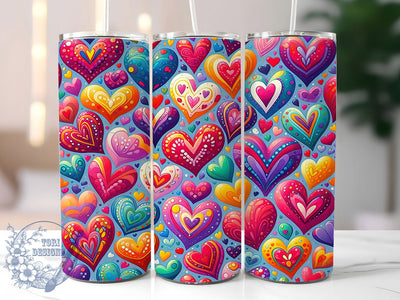 Vibrant Colorful Hearts Tumbler, Vibrant Design, Love Theme, Bright Pattern, Tumbler Wrap, Sublimation Design, 20oz Tumbler Sublimation ToriDesigns 