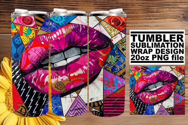 Vibrant Colorful Lips Tumbler Wrap 20oz Sublimation Design Sublimation afrosvg 