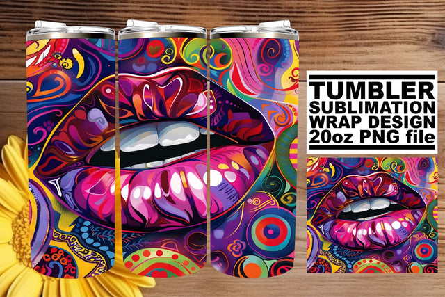 Vibrant Colorful Lips Tumblers Wrap – 20oz Sublimation Print Sublimation afrosvg 