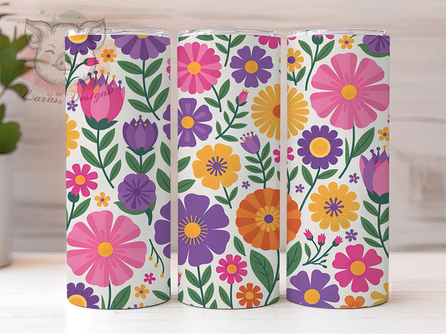Vibrant Colorful Spring Floral Tumbler, Spring Floral Tumbler, Bright Flower Wrap, Artistic Floral Wrap, Vibrant Spring Wrap, Sublimation Design, Trendy Gift Idea Sublimation Lara' s Designs 