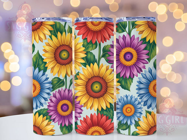 Vibrant Colorful Sunflower Tumbler, Colorful Blooms, Floral Theme, Bright Style, Nature Design, 20Oz Tumbler, Sublimation Wrap Sublimation SvggirlplusArt 