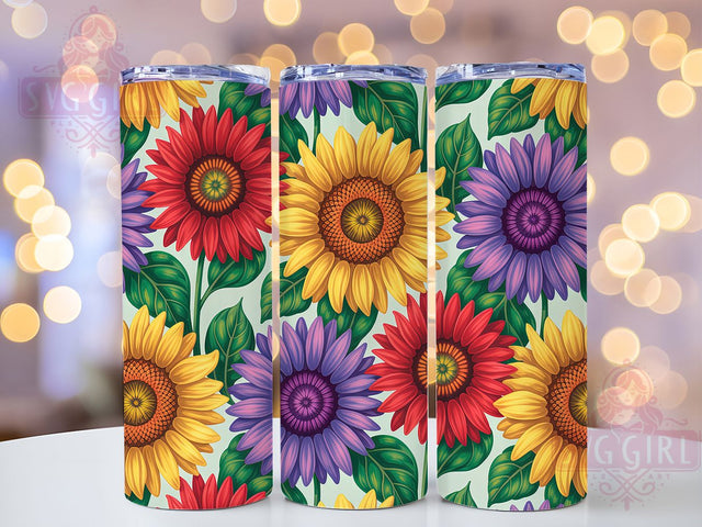 Vibrant Colorful Sunflower Tumbler, Colorful Blooms, Floral Theme, Bright Style, Nature Design, 20Oz Tumbler, Sublimation Wrap Sublimation SvggirlplusArt 