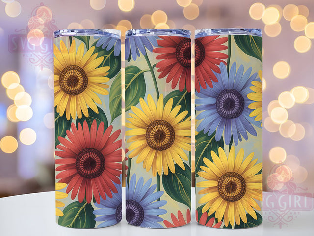 Vibrant Colorful Sunflower Tumbler, Colorful Blooms, Floral Theme, Bright Style, Nature Design, 20Oz Tumbler, Sublimation Wrap Sublimation SvggirlplusArt 
