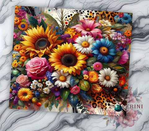 Vibrant Colorful Sunflowers Leopard 20oz Tumbler Wrap PNG, Sunflowers Tumbler Png, Straight & Tapered Tumbler Wrap, Instant Digital Download Sublimation Li Zamperini 