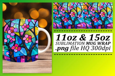 Vibrant Colorful Tree Mug Wrap 11oz/15oz Stained Glass Sublimation afrosvg 