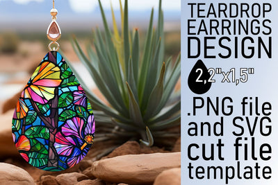 Vibrant Colorful Tree Teardrop Earrings Stained Glass Sublimation afrosvg 
