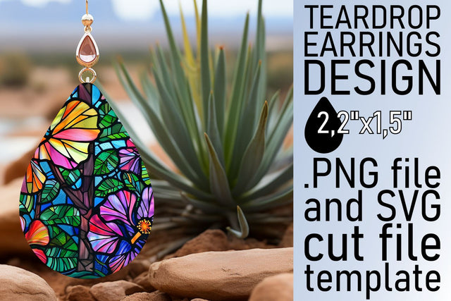 Vibrant Colorful Tree Teardrop Earrings Stained Glass Sublimation afrosvg 