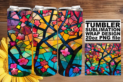 Vibrant Colorful Tree Wrap 20oz Stained Glass Tumbler Sublimation afrosvg 