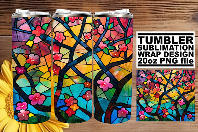 Vibrant Colorful Tree Wrap 20oz Stained Glass Tumbler Sublimation afrosvg 