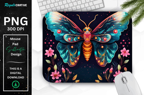 Vibrant Colors Mystical Moth Mouse pad Bundle Sublimation Regulrcrative 