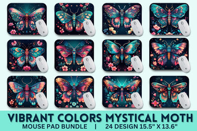 Vibrant Colors Mystical Moth Mouse pad Bundle Sublimation Regulrcrative 