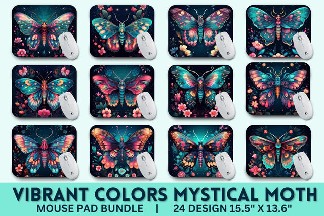 Vibrant Colors Mystical Moth Mouse pad Bundle Sublimation Regulrcrative 