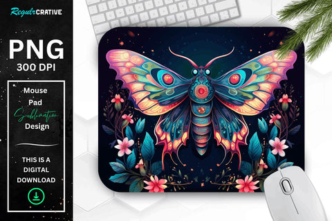 Vibrant Colors Mystical Moth Mouse pad Bundle Sublimation Regulrcrative 