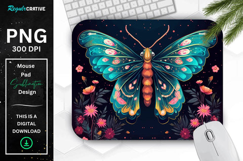 Vibrant Colors Mystical Moth Mouse pad Bundle Sublimation Regulrcrative 