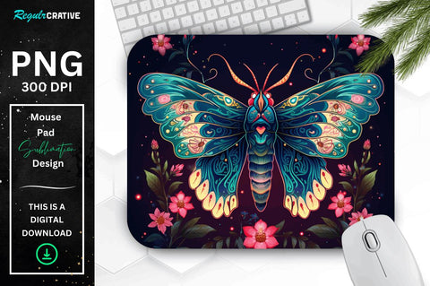 Vibrant Colors Mystical Moth Mouse pad Bundle Sublimation Regulrcrative 