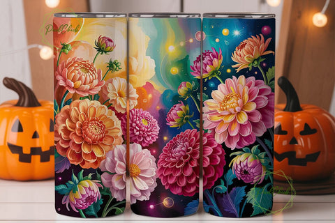 Vibrant Dahlia Floral 20oz Tumbler Wrap Sublimation PixelChick 
