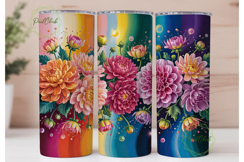 Vibrant Dahlia Floral 20oz Tumbler Wrap Sublimation PixelChick 