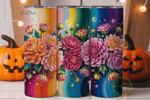 Vibrant Dahlia Floral 20oz Tumbler Wrap Sublimation PixelChick 
