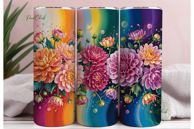 Vibrant Dahlia Floral 20oz Tumbler Wrap Sublimation PixelChick 