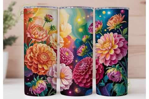Vibrant Dahlia Floral 20oz Tumbler Wrap Sublimation PixelChick 