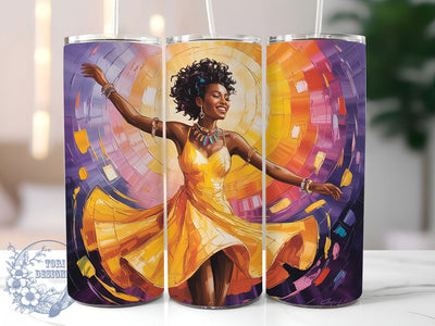 Vibrant Dancing Woman Tumbler, Vibrant Artistic Theme, Seamless Boho Wrap, Colorful Movement Design, Energetic Chic Style, Artistic Feminine Motif, Bold Modern Print, 20Oz Tumbler, Sublimation Sublimation ToriDesigns 