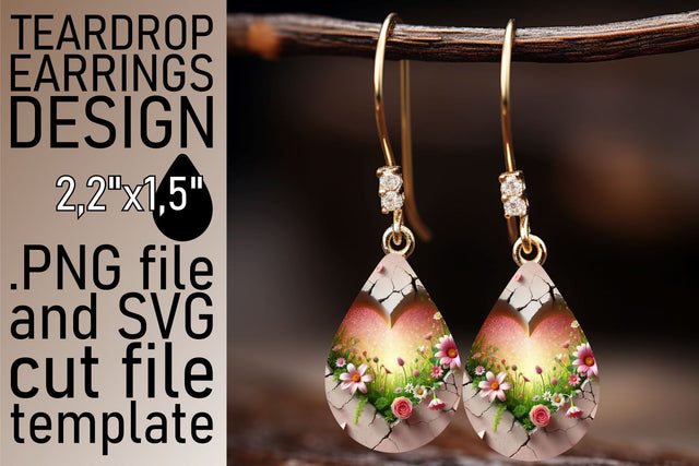 vibrant design! , Elegant teardrop earrings template, 3D Heart Sublimation afrosvg 