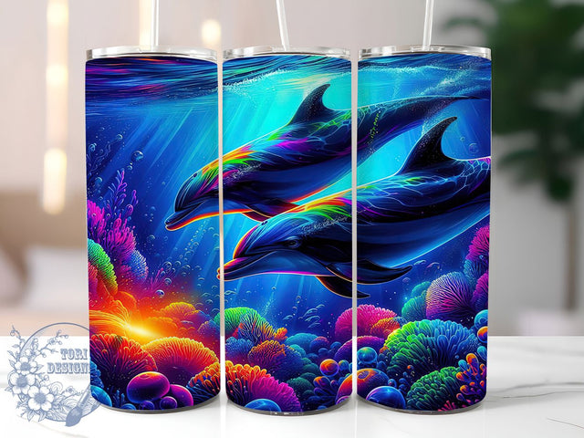Vibrant Dolphin Colorful Ocean 20oz Tumbler Wrap, Watercolor Dolphin Sublimation, Tropical Sea Life 20oz Wrap, Seamless Marine Design, Rainbow Dolphins Tumbler, Whimsical Ocean Art Sublimation ToriDesigns 
