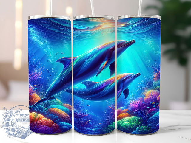 Vibrant Dolphin Colorful Ocean 20oz Tumbler Wrap, Watercolor Dolphin Sublimation, Tropical Sea Life 20oz Wrap, Seamless Marine Design, Rainbow Dolphins Tumbler, Whimsical Ocean Art Sublimation ToriDesigns 