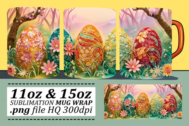 Vibrant Easter Eggstravaganza Mug Wrap Sublimation, 11oz 15oz, 3D Easter Design, Spring Celebration Sublimation afrosvg 