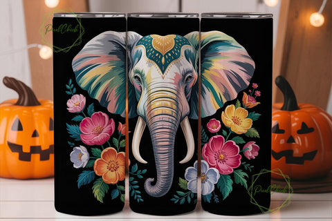 Vibrant Elephant Floral 20oz Tumbler Sublimation PixelChick 