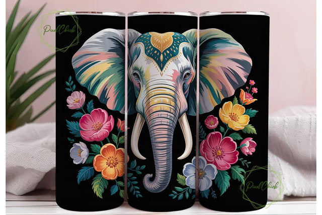 Vibrant Elephant Floral 20oz Tumbler Sublimation PixelChick 