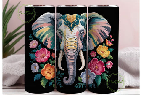 Vibrant Elephant Floral 20oz Tumbler Sublimation PixelChick 