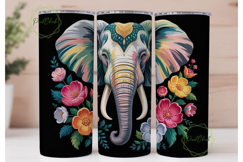 Vibrant Elephant Floral 20oz Tumbler Sublimation PixelChick 