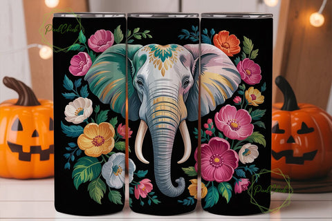 Vibrant Elephant Floral 20oz Tumbler Sublimation PixelChick 