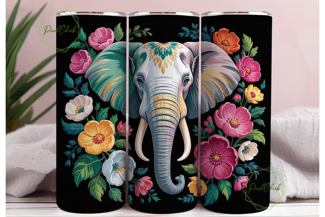 Vibrant Elephant Floral 20oz Tumbler Sublimation PixelChick 