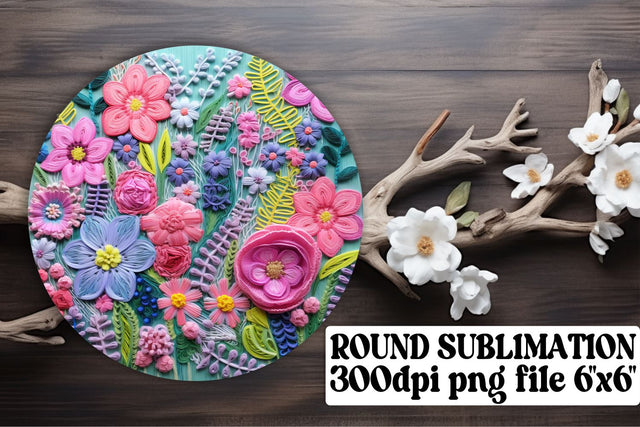 Vibrant Embroidered Flowers Sublimation Kit - Circle, Keychain, Car Coaster Sublimation afrosvg 