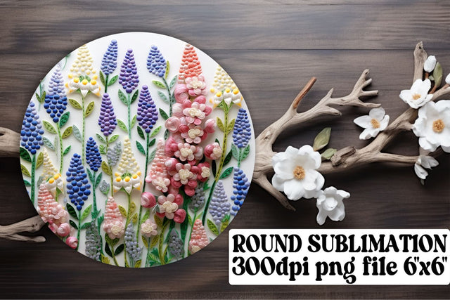 Vibrant Embroidery Floral Sublimation Creations - Circle, Keychain, Car Coaster Sublimation afrosvg 