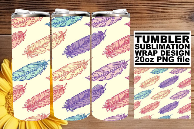 Vibrant Feather Cascade Tumbler Wrap 20oz Sublimation afrosvg 